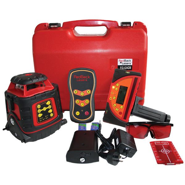 EGL624GM Auto Tracking Laser Level Kit Dual Grade with millimeter receiver available as a green beam laser green624GM