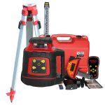 EL614GMP - RedBack Rotating Auto Grade Match Laser Level with mm tracking Receiver and Tripod and Staff