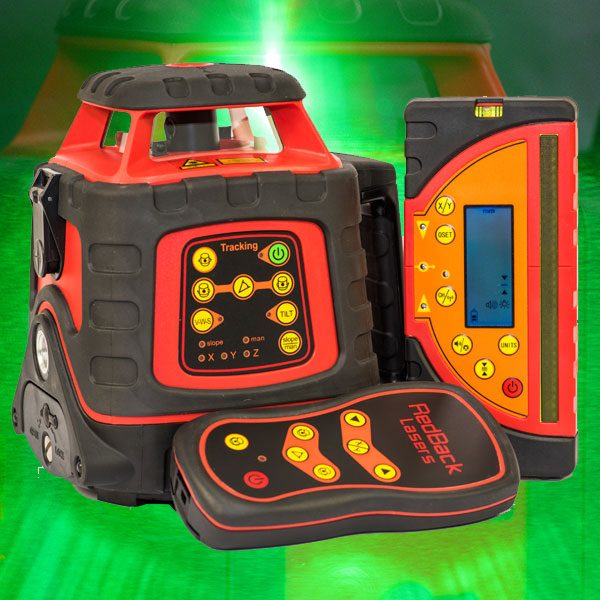 The Ultimate Green Beam Rotating Laser level with Auto Tracking Grade Match to millimeter receiver GREEN624GM by RedBack Lasers plumbers laser