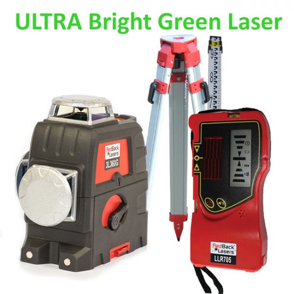 3L360G+P green line laser level package with receiver for outdoors tripod and staff