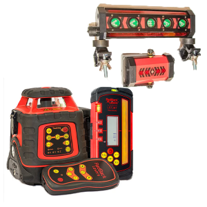 RedBack EGL624GM package electronic self-levelling rotating laser level (horizontal & vertical) with auto grade match and updated LR730T millimetre tracking receiver — dual-grade slope laser for precise site levelling, construction, earthworks, plumbing, and fencing applications