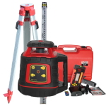 RedBack EL614P electronic self-levelling rotating laser level package with LR728 receiver, tripod, and staff — professional dual-axis laser for accurate site levelling and building projects